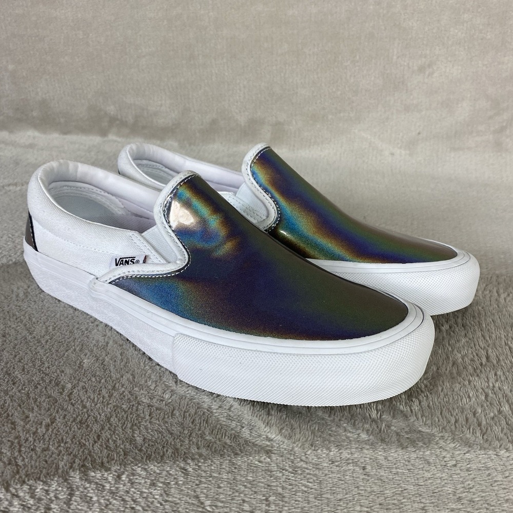 Vans Slip-On Pro Shoes Men 5.5  Women 7 White Iridescent Skate Sneakers NEW